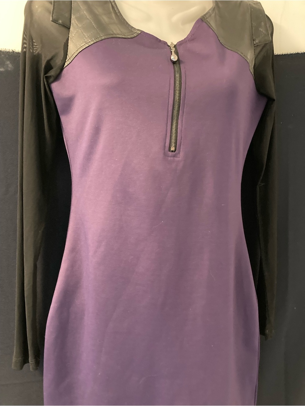 Kessley Purple Faux Suede Dress Black Faux Leather Trim Size S